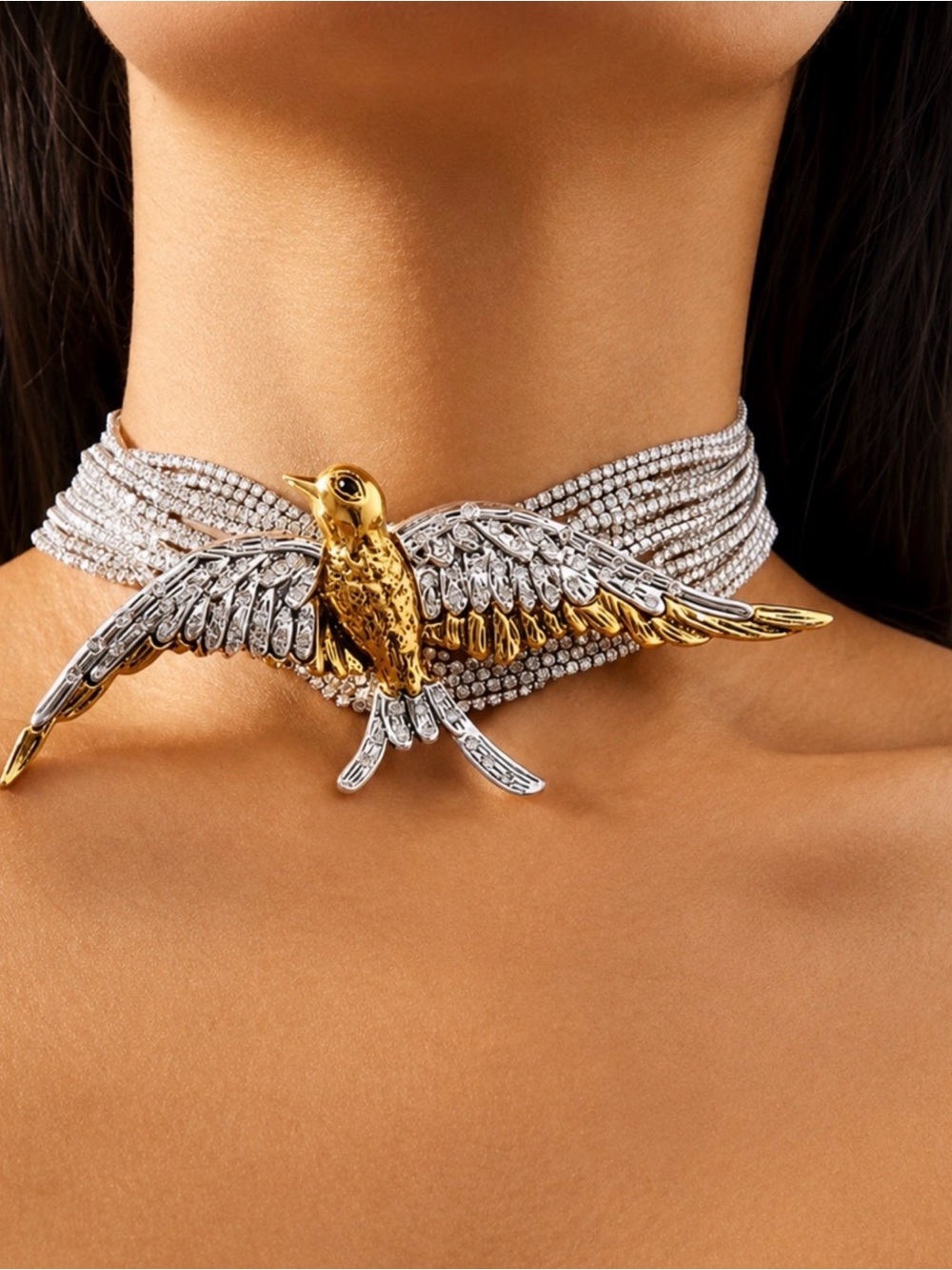 Anthropologie Two-Tone Gold and Silver Bird Choker Necklace